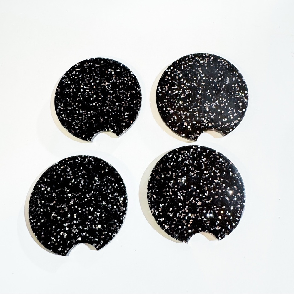 Black with silver glitter car Coaster Set